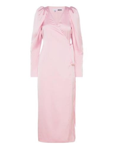 Satin Midi Wrap Dress Knelang Kjole Pink ROTATE Birger Christensen