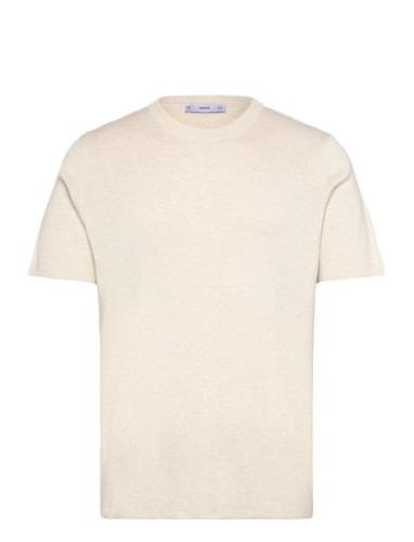 Cotton Blend Knitted T-Shirt Tops T-shirts Short-sleeved Cream Mango