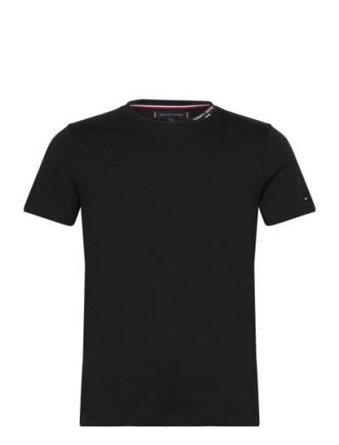 Tommy Logo Collar Tee Tops T-shirts Short-sleeved Black Tommy Hilfiger