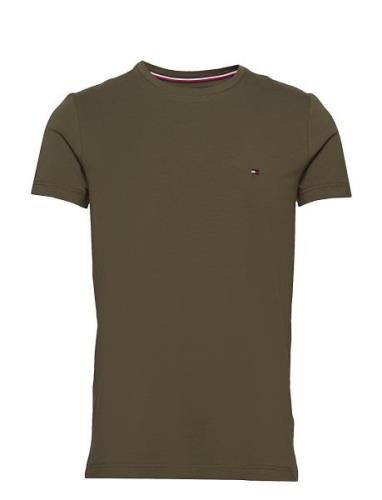 Stretch Slim Fit Tee Tops T-shirts Short-sleeved Green Tommy Hilfiger