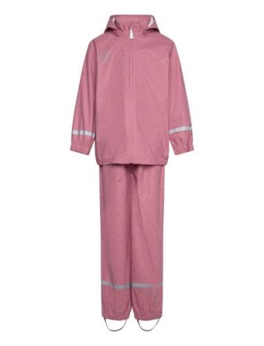 Rain Set - Aop - Pu Outerwear Rainwear Rainwear Sets Pink Color Kids