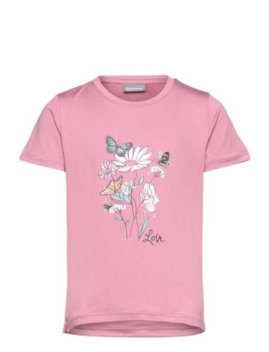 T-Shirt W. Print -S/S, Girl Tops T-shirts Short-sleeved Pink Color Kid...