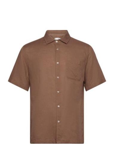 Regular-Fit Linen Shirt With Pocket Tops Shirts Short-sleeved Brown Ma...