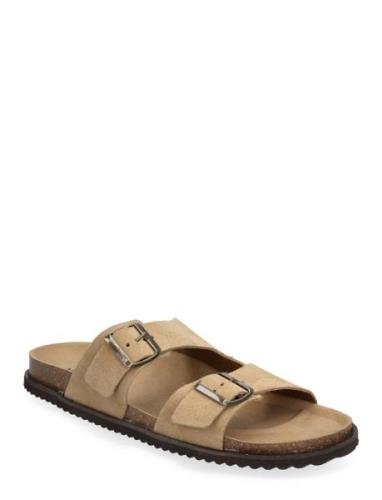 Split Leather Sandals With Buckle Shoes Summer Shoes Sandals Beige Man...