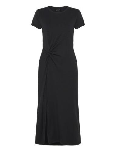 Jersey Twist-Front Midi Dress Knelang Kjole Black Lauren Ralph Lauren