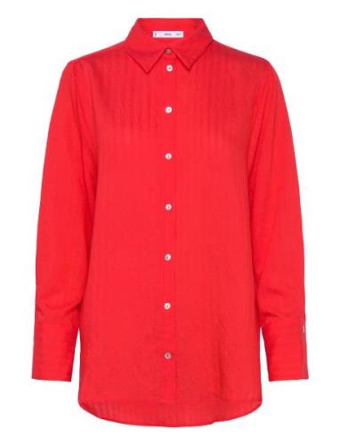 Stripe-Patterned Shirt Tops Shirts Long-sleeved Red Mango