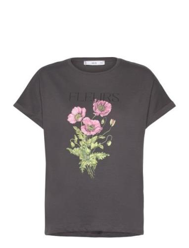 Printed Cotton-Blend T-Shirt Tops T-shirts & Tops Short-sleeved Black ...