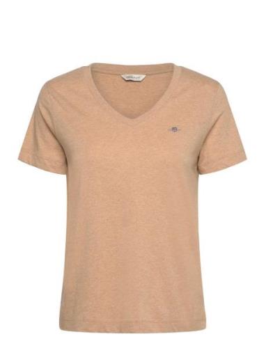 Reg Shield Ss V-Neck T-Shirt Tops T-shirts & Tops Short-sleeved Beige ...