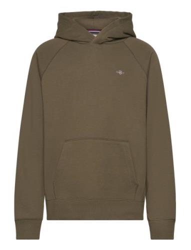 Shield Hoodie Tops Sweat-shirts & Hoodies Hoodies Khaki Green GANT