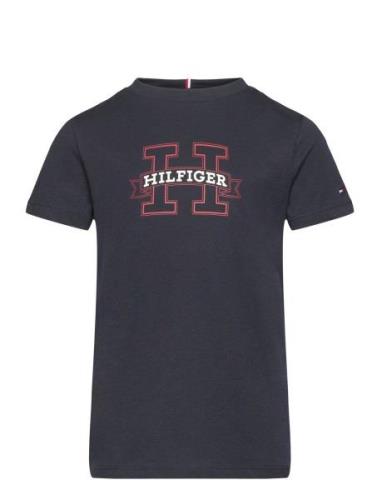 H Print Regular Tee Ss Tops T-shirts Short-sleeved Navy Tommy Hilfiger