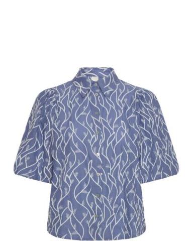 Yasmilia 2/4 Shirt - D2D Tops Shirts Short-sleeved Blue YAS