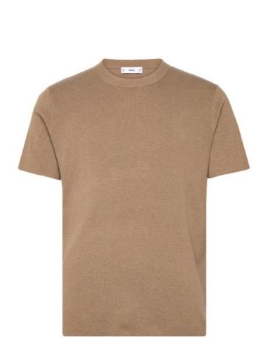 Knit Cotton T-Shirt Tops T-shirts Short-sleeved Brown Mango