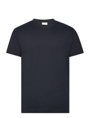 Slim-Fit Cotton V-Neck T-Shirt Tops T-shirts Short-sleeved Navy Mango