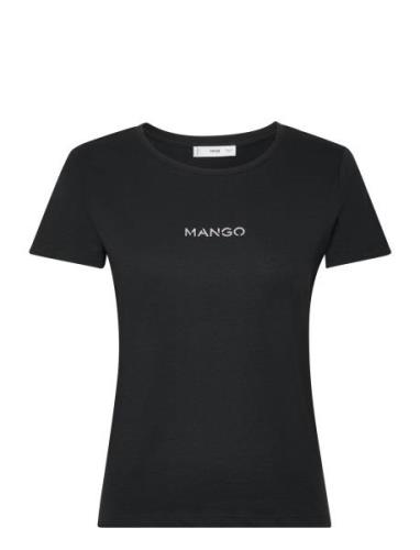 Logo Cotton T-Shirt Tops T-shirts & Tops Short-sleeved Black Mango