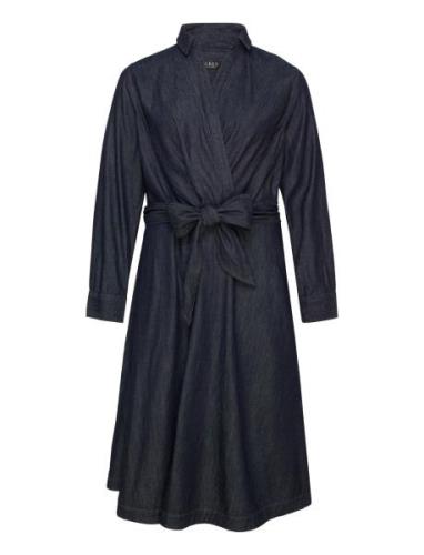 Denim Long-Sleeve Midi Dress Knelang Kjole Blue Lauren Women