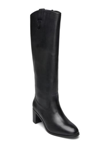 Carla Burnished Leather Ridingtk! Boot Høye Støvletter Black Lauren Ra...