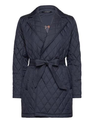 Diamond-Quilted Wrap Coat Vattert Jakke Navy Lauren Ralph Lauren