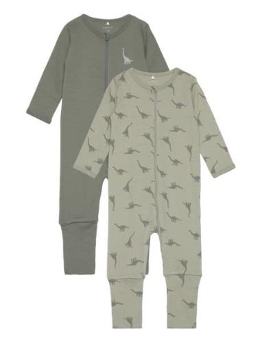 Nbmnightsuit 2P Zip Ff Green Dino Noos Pyjamas Sie Jumpsuit Green Name...