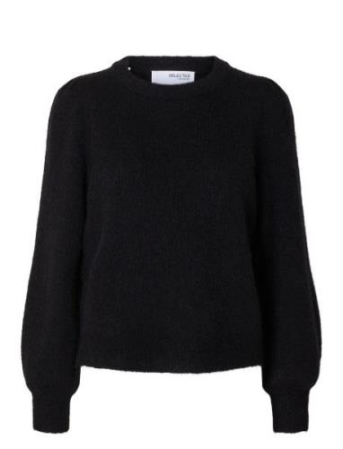 Slflulu Ls Knit Rib O-Neck Noos Tops Knitwear Jumpers Black Selected F...