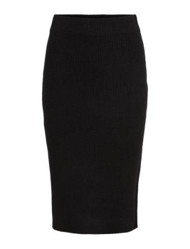 Viril Pencil Hw Knit Skirt - Noos Knelangt Skjørt Black Vila