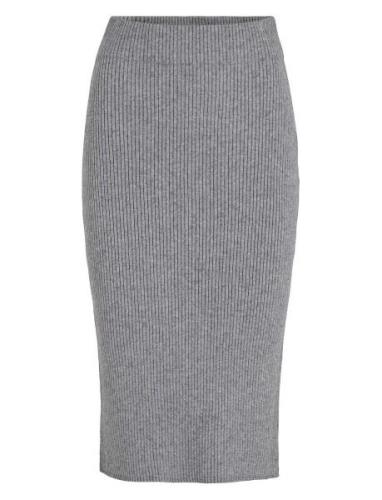 Viril Pencil Hw Knit Skirt - Noos Knelangt Skjørt Grey Vila