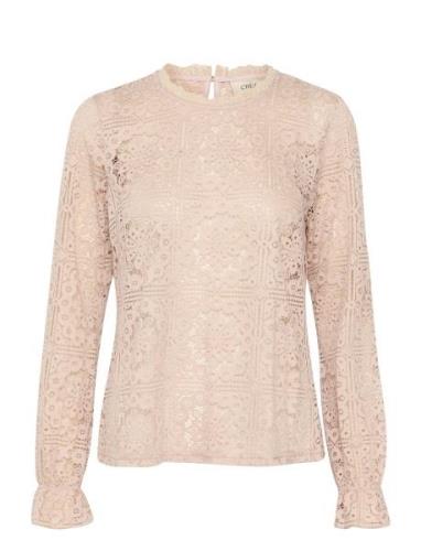 Crtiley Lace Blouse Tops Blouses Long-sleeved Pink Cream