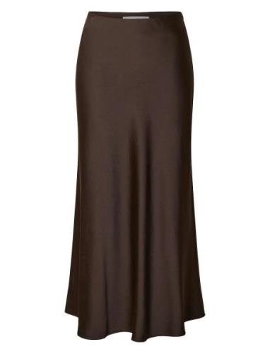 Slflena Hw Midi Skirt Noos Knelangt Skjørt Brown Selected Femme