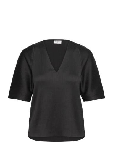 D6Raquel Pleated Top Tops Blouses Short-sleeved Black Dante6