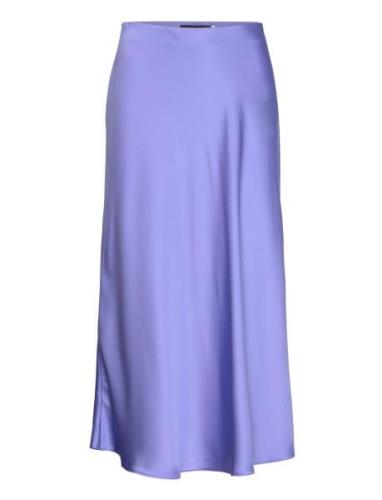 Satin Charmeuse Midi Skirt Knelangt Skjørt Blue Lauren Ralph Lauren