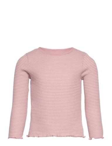 Long-Sleeved Knitted T-Shirt Tops T-shirts Long-sleeved T-shirts Pink ...