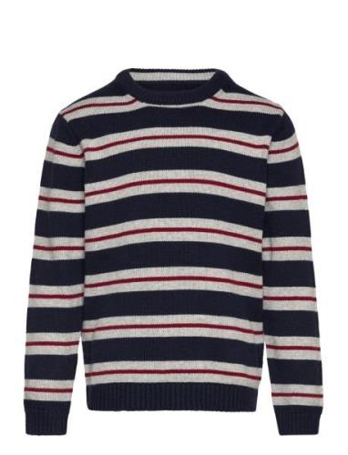 Striped Knit Sweater Tops Knitwear Pullovers Navy Mango