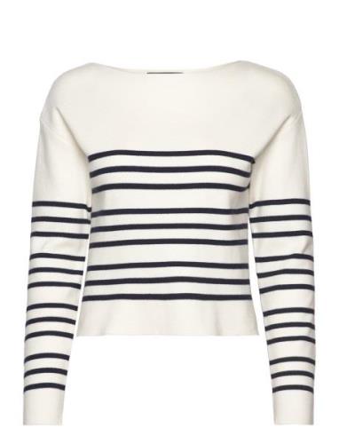 Boat-Neck Knitted Sweater Tops Knitwear Jumpers White Mango