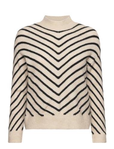 Stripe-Print Sweater With Perkins Neck Tops Knitwear Jumpers Cream Man...