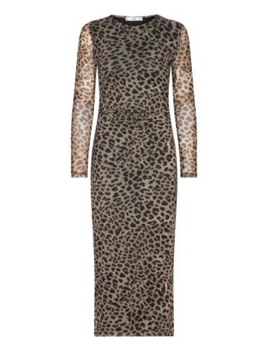 Animal-Print Midi-Dress Knelang Kjole Brown Mango