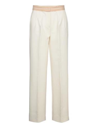 Pleated Trousers With Turn-Up Waist Bottoms Trousers Suitpants Beige M...