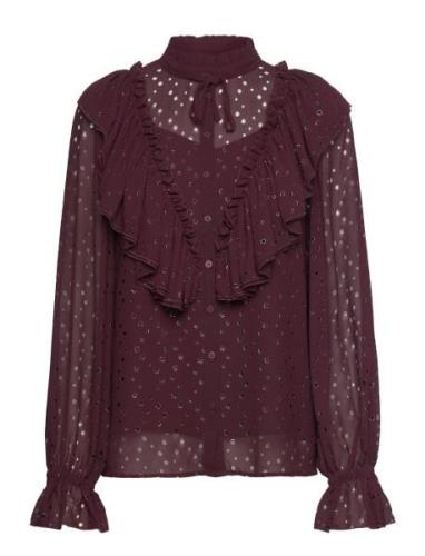 Angeloniabbaliyha Shirt Tops Shirts Long-sleeved Burgundy Bruuns Bazaa...