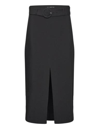 Skirt With Slit And Belt Knelangt Skjørt Black Mango