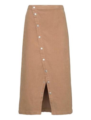 Butt D Corduroy Skirt Knelangt Skjørt Beige Mango