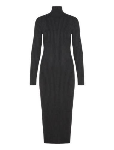 Turtleneck Ribbed Midi-Dress Knelang Kjole Black Mango