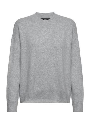 Round-Neck Knitted Sweater Tops Knitwear Jumpers Grey Mango