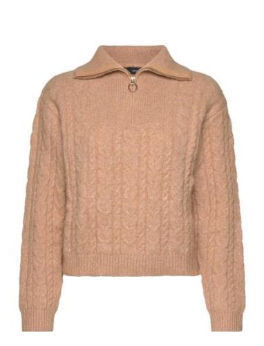 Cable-Knit Zip-Neck Sweater Tops Knitwear Jumpers Beige Mango