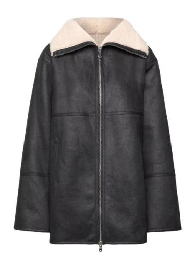 Shearling-Lined Coat With Zip Skinnjakke Skinnjakke Black Mango