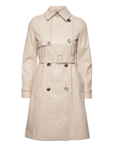 Leather-Effect Trench Coat Trench Coat Kåpe Cream Mango