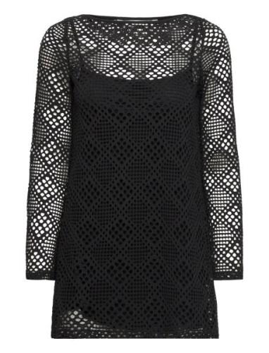 Geometric-Pattern Openwork Dress Kort Kjole Black Mango