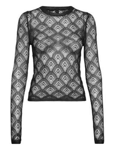 Geometric Openwork T-Shirt Tops T-shirts & Tops Long-sleeved Black Man...