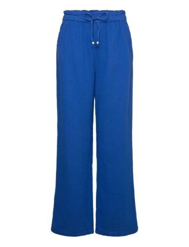 Elastic Waist Cotton Trousers Bottoms Trousers Straight Leg Blue Mango