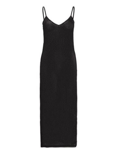 Long Openwork Knitted Dress Knelang Kjole Black Mango