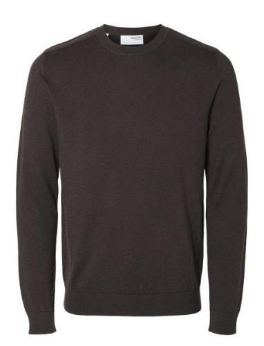 Slhberg Crew Neck Noos Tops Knitwear Round Necks Brown Selected Homme