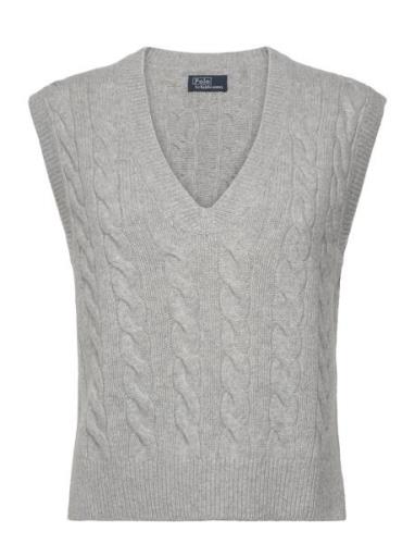 Cable Wool-Cashmere V-Neck Sweater Vest Vests Knitted Vests Grey Polo ...