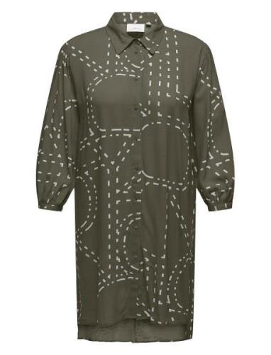 Carphoebe Life 3/4 Shirt Dress Aop Knelang Kjole Green ONLY Carmakoma